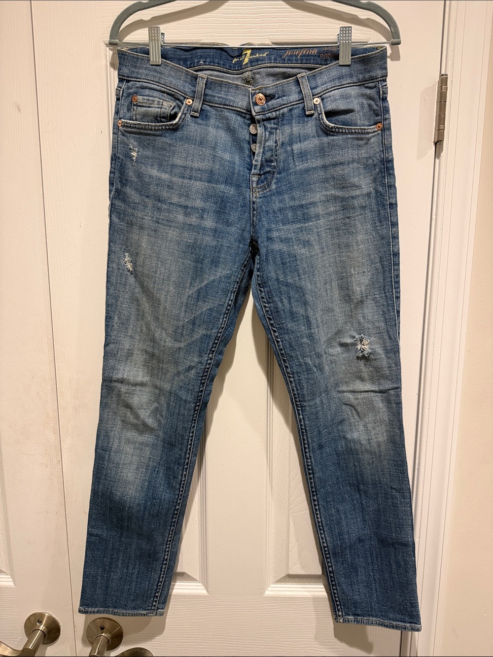 7 for all mankind Josephina skinny boyfriend Distressed Medium Wash Blue Jeans